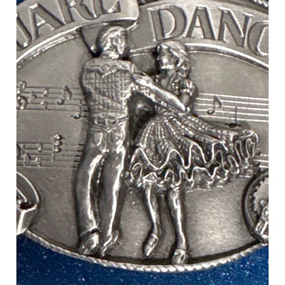 Square Dancing Siskiyou Belt Buckle 1988 Pewter Western Design with Orig Case - Picture 3 of 10